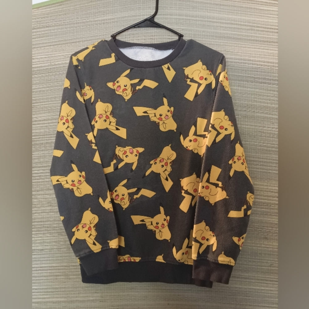 Pokemon Sweatshirt,Kids Size XL, Grey/Yellow